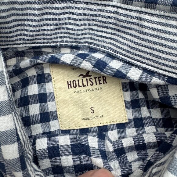 Y2K Hollister Women's Blue White Checker LS Button Down Shirt 100% Cotton, Sz S - Picture 5 of 7